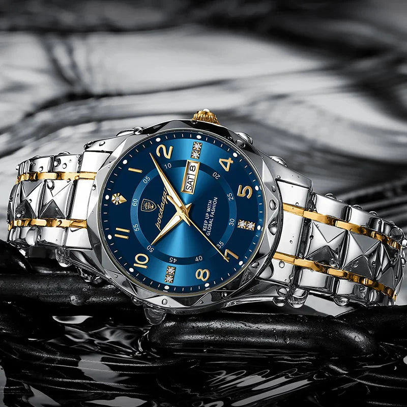Poedagar 858 luxury waterproof men's watch with a sleek black dial and stainless steel strap, showcasing elegant design and durability.