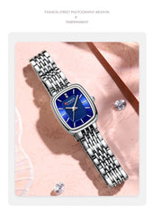 Silver and white Curren 9093 women's fashion quartz watch with sleek design and metal band, displayed on a white background.