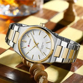 Men's Curren 8439 classic quartz watch with black dial and silver stainless steel band, stylish and reliable timepiece.