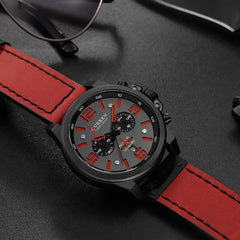 Men's Curren 8314 leather strap watch with a sleek black dial and silver case, showcasing a stylish men's wristwatch.