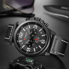 Curren 8314 men's leather strap watch showing a sleek black dial and silver case, stylish men's analog wristwatch.