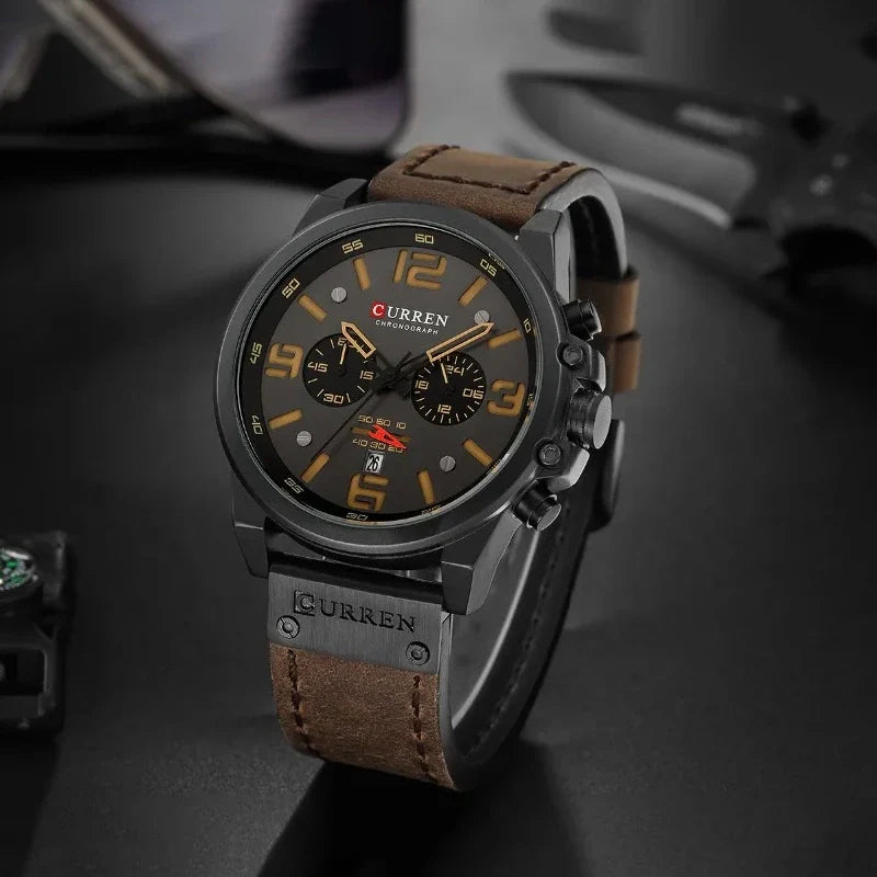 Men's Curren 8314 leather strap watch with a sleek black dial and silver case, stylish and durable men's wristwatch.