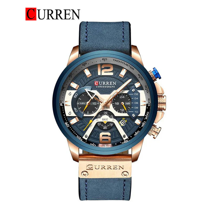 Men's Curren 8329 leather strap watch with black dial and silver case, featuring a stylish and classic design.