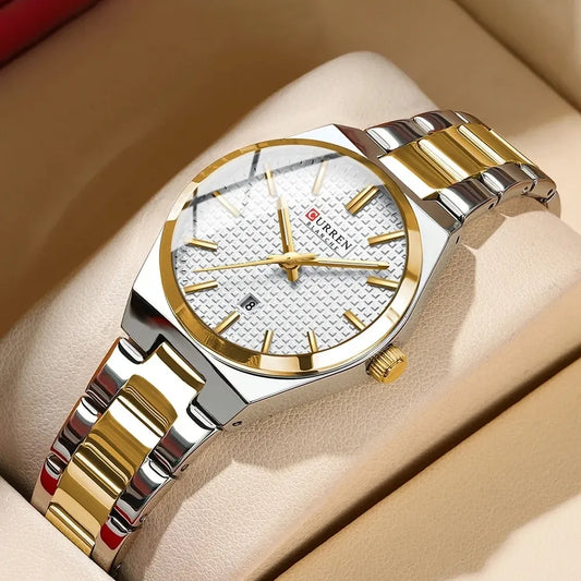 Elegant Curren 8439 women's fashion luxury watch with a sleek design, silver-tone case, and stylish strap.
