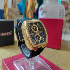 Curren 8488 men's multifunctional silicon strap watch with a round dial and digital display, black strap, and sporty design.