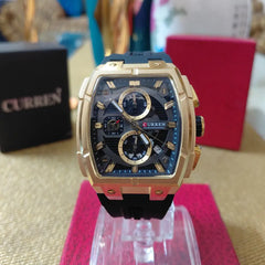 Curren 8488 men's watch with black silicone strap and multifunctional dial, featuring chronograph and digital display.