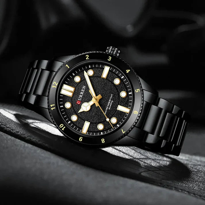 Curren 8450 men's stainless steel watch with black dial and silver band, stylish men's wristwatch for everyday wear