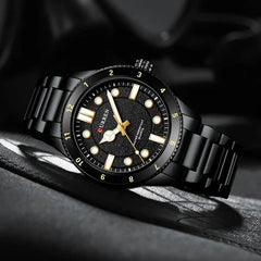 Curren 8450 men's stainless steel watch with black dial and silver band, stylish men's wristwatch for everyday wear