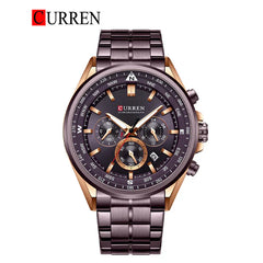 Close-up of the Curren 8399 men's stainless steel watch showcasing its sleek design and silver-tone dial.