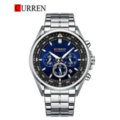 Men's Curren 8399 stainless steel watch with a sleek black dial and silver-tone band, showcasing modern men's watch design.