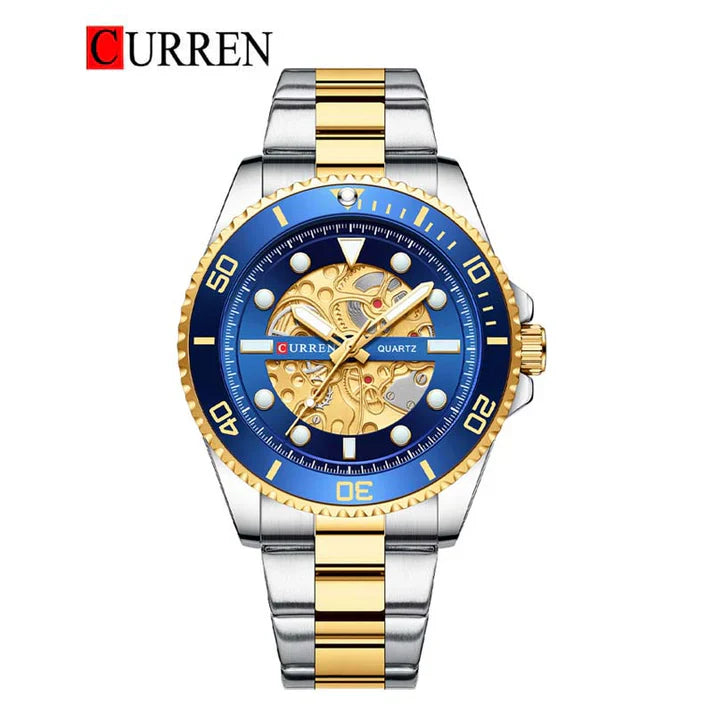 Curren 8412 men's stainless steel watch with black dial and silver band, stylish men's wristwatch featuring a sleek design.