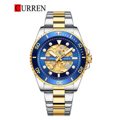 Curren 8412 men's stainless steel watch with black dial and silver band, stylish men's wristwatch featuring a sleek design.