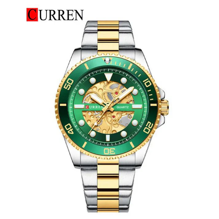 Curren 8412 men's stainless steel watch with black dial and silver strap, stylish men's wristwatch for everyday wear