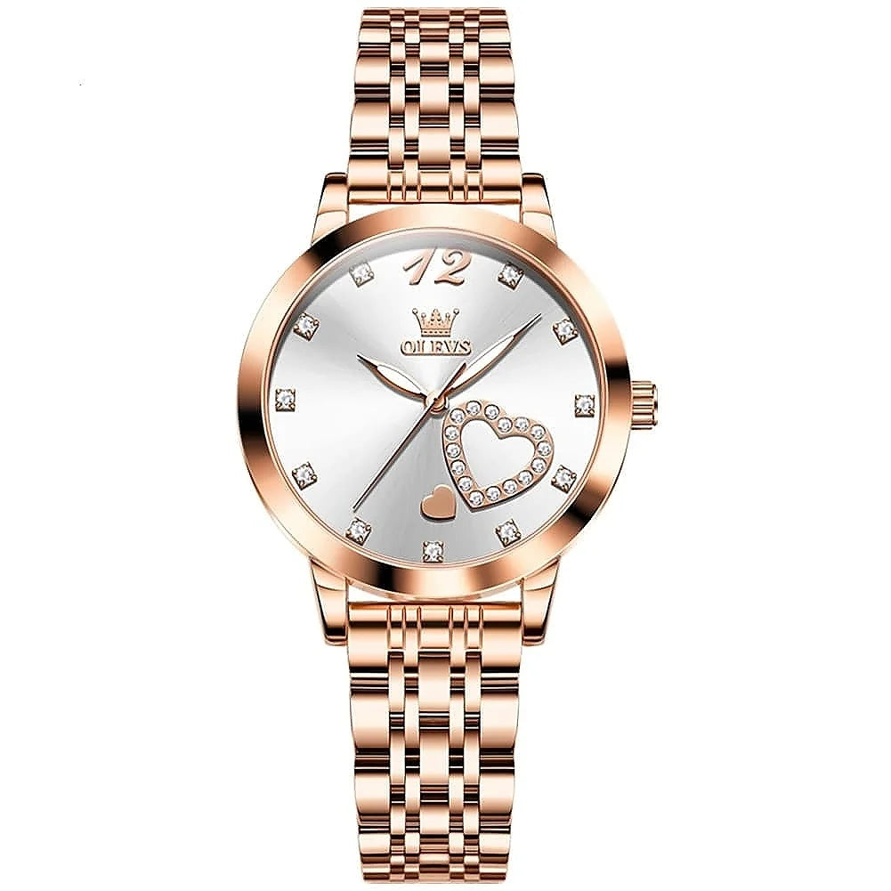 OLEVS 5189 luxury ladies steel band watch showcasing a sleek women’s watch with a polished stainless steel strap and elegant dial.