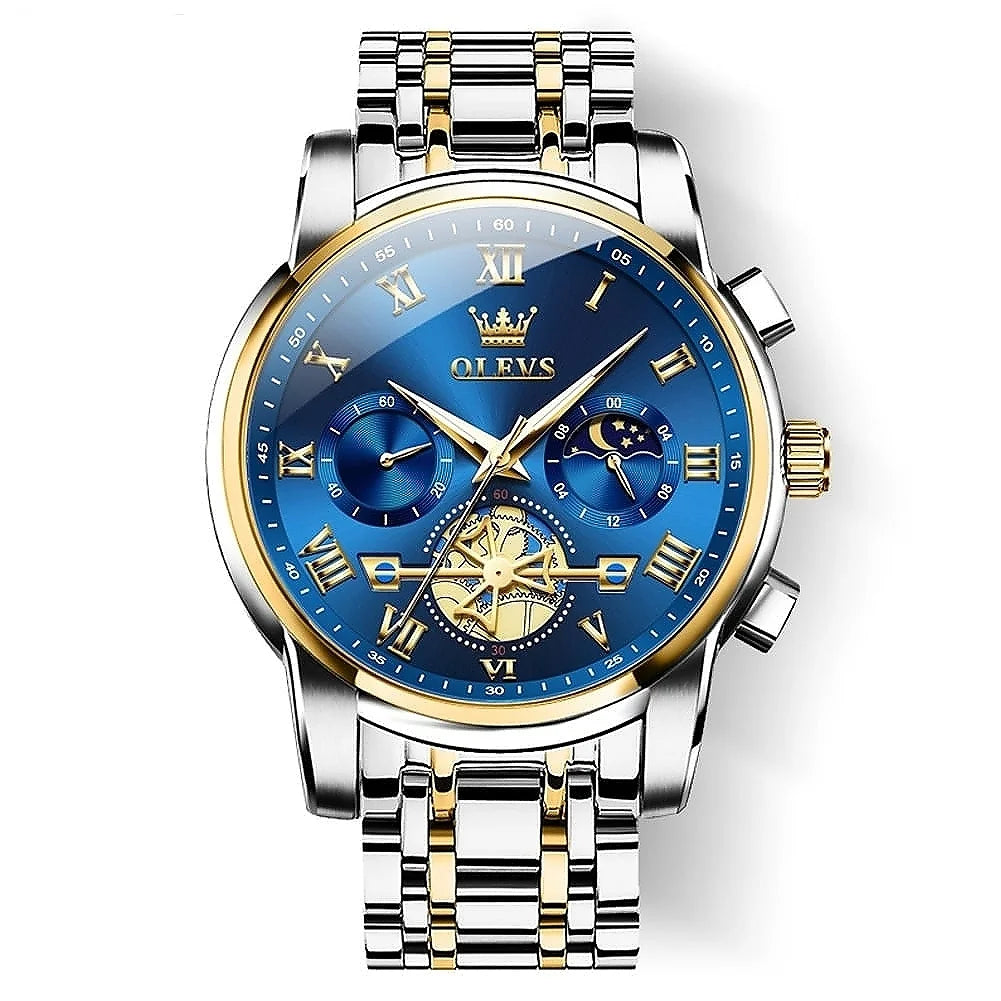 OLEVS men's luxury business chronograph watch 2859 with a sleek black dial, stainless steel band, and modern design.