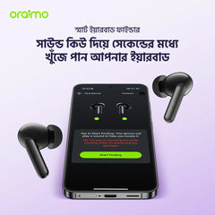 Oraimo SpaceBuds Lite true wireless earbuds with Sound360 technology, compact Air Buds design, and anti-lost smart finder feature.