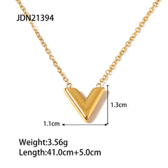Stainless steel V-shaped luxury pendant necklace for girls, featuring a sleek design, displayed on a white background.