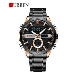 Curren 8384 men's stainless steel watch with black dial and silver band, showcasing a sleek, modern men's wristwatch design.