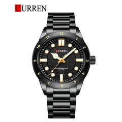Curren 8450 men's stainless steel watch with black dial and silver band, stylish men's wristwatch for everyday wear.