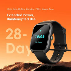 Oraimo Watch 5 Lite with 2.01" HD display and IP68 water resistance, showcasing its sleek design and fitness tracking features.