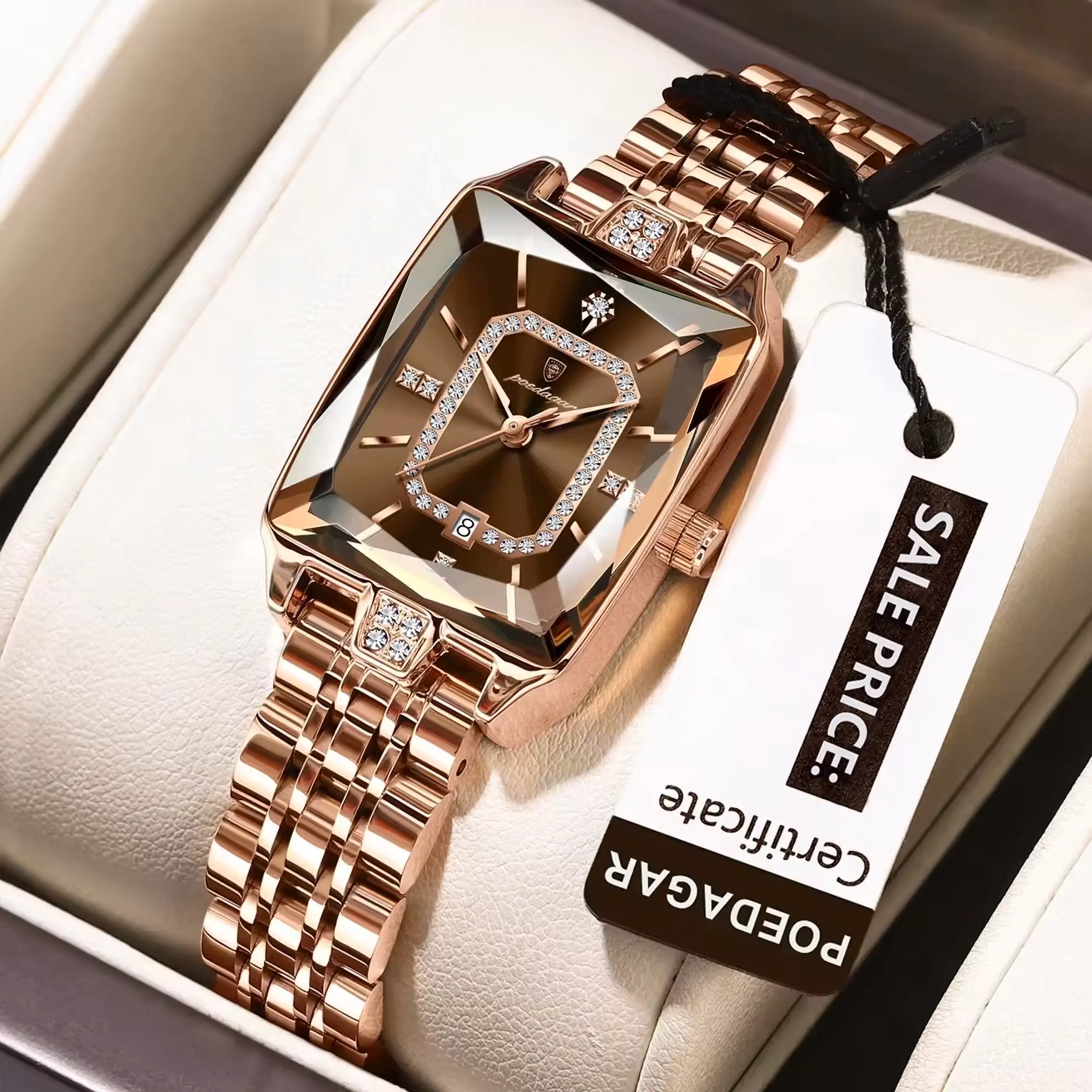 Poedagar 785 luxury women’s quartz watch with a brown strap and elegant dial, stylish accessory for women.