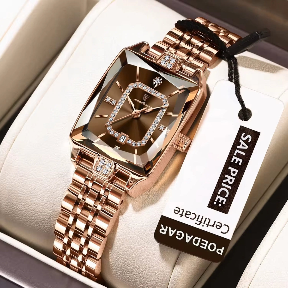 Poedagar 785 luxury women’s quartz watch with a brown strap and elegant dial, stylish accessory for women.