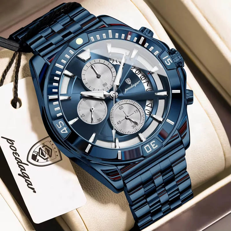 POEDAGAR 695 Men's Luxury Sports Watch Stainless Steal