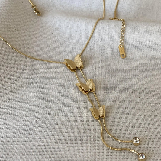 Stainless steel butterfly necklace for women featuring a delicate butterfly pendant with detailed metalwork, stylish jewelry accessory.
