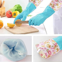 Pair of long kitchen hand gloves from Tarjah Mart, protective cotton gloves for cooking and cleaning tasks.
