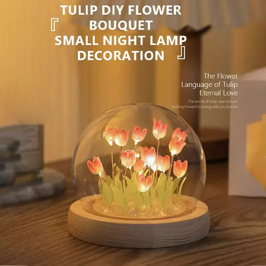 Tarjah artificial tulip night light with transparent DIY bedside lamp and LED illumination for cozy bedroom decor.