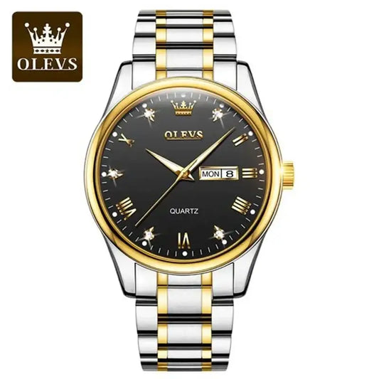 OLEVS 5563 men's black watch featuring a sleek design and analog display, perfect for stylish everyday wear.