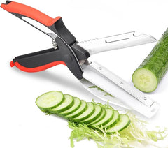 Tarjah Mart Clever Cutter multifunctional 2-in-1 kitchen tool with sharp blades for chopping and slicing food.
