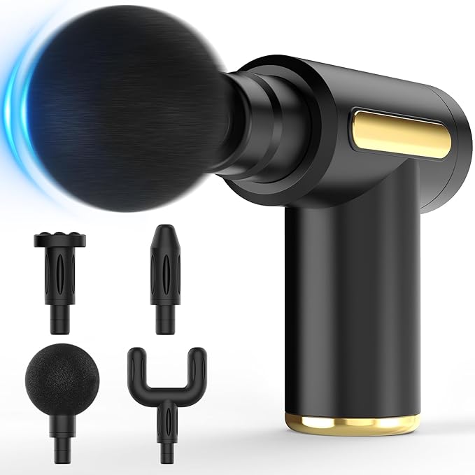 Tarjah Mart deep tissue massage gun for athletes, percussion back massager with multiple attachment heads for muscle relief.