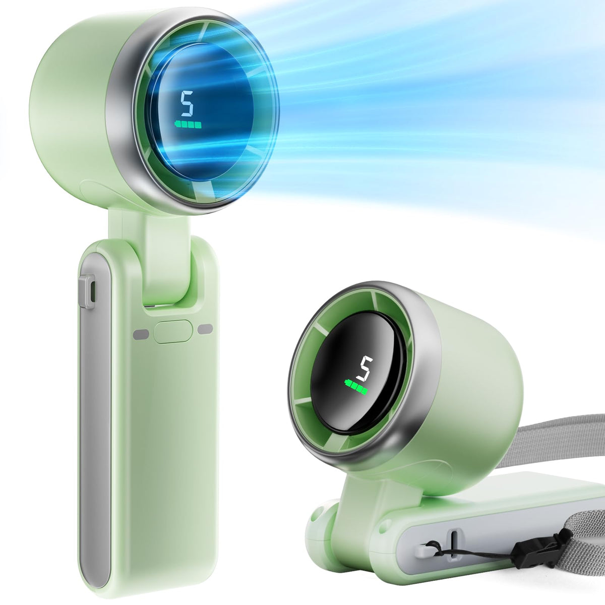 Tarjah Mart portable turbo fan with digital display, foldable design, USB-C rechargeable and compact for easy cooling.