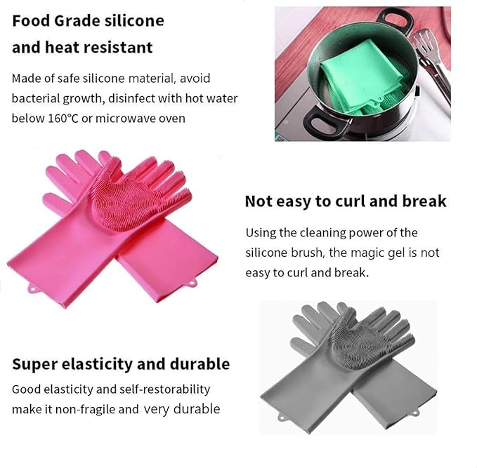 Pair of Tarjah Mart silicone dish scrubbers with hand gloves for effective kitchen cleaning and dishwashing.