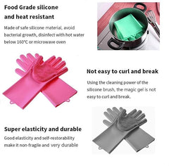 Pair of Tarjah Mart silicone dish scrubbers with hand gloves for effective kitchen cleaning and dishwashing.