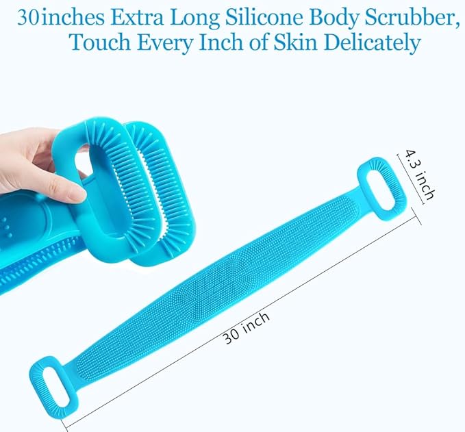 Silicone body scrubber from Tarjah Mart for effective cleaning, shown in close-up with textured surface for body exfoliation.