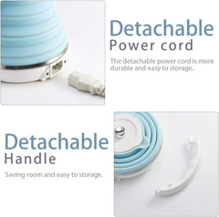 Tarjah Mart electric folding kettle with digital display, compact design, and foldable handle for easy storage and use.