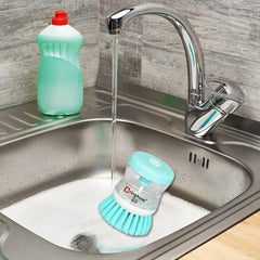 Dish wash brush by Tarjah Mart, a dishwasher cleaning palm brush with a handle, ideal for scrubbing dishes and kitchenware.