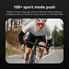 Colmi M42 smartwatch with 1.43-inch AMOLED display, black band, showcasing sleek design and digital watch face.