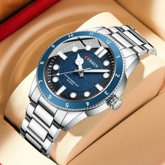 Men's Curren 8450 stainless steel watch with black dial and silver case, featuring a sleek and modern design.