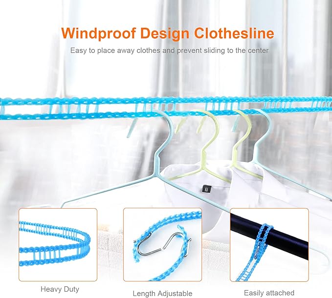 Cloth hanging rope from Tarjah Mart, durable cloth hanger with metal hooks for organizing clothing and textiles.