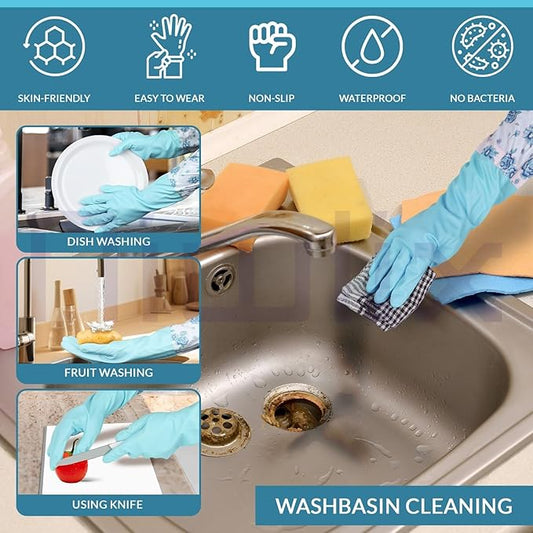 Pair of long kitchen hand gloves from Tarjah Mart, made of durable material, designed for cooking and cleaning protection.