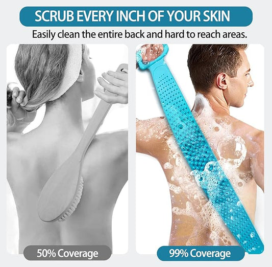 Silicone body scrubber for deep cleaning and exfoliation, featuring textured surface, in a home decor setting by Tarjah Mart