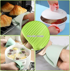 Silicone oven gloves with pinch grips by Tarjah Mart, mini oven mitts for safe handling of hot cookware in the kitchen.