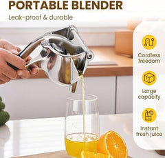 Tarjah Mart manual fruit press juicer extractor with a sturdy handle and metal basket for fresh juice extraction.