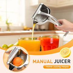 Manual fruit press juicer extractor from Tarjah Mart showing a sturdy metal squeezing tool with a handle for fresh juice extraction.
