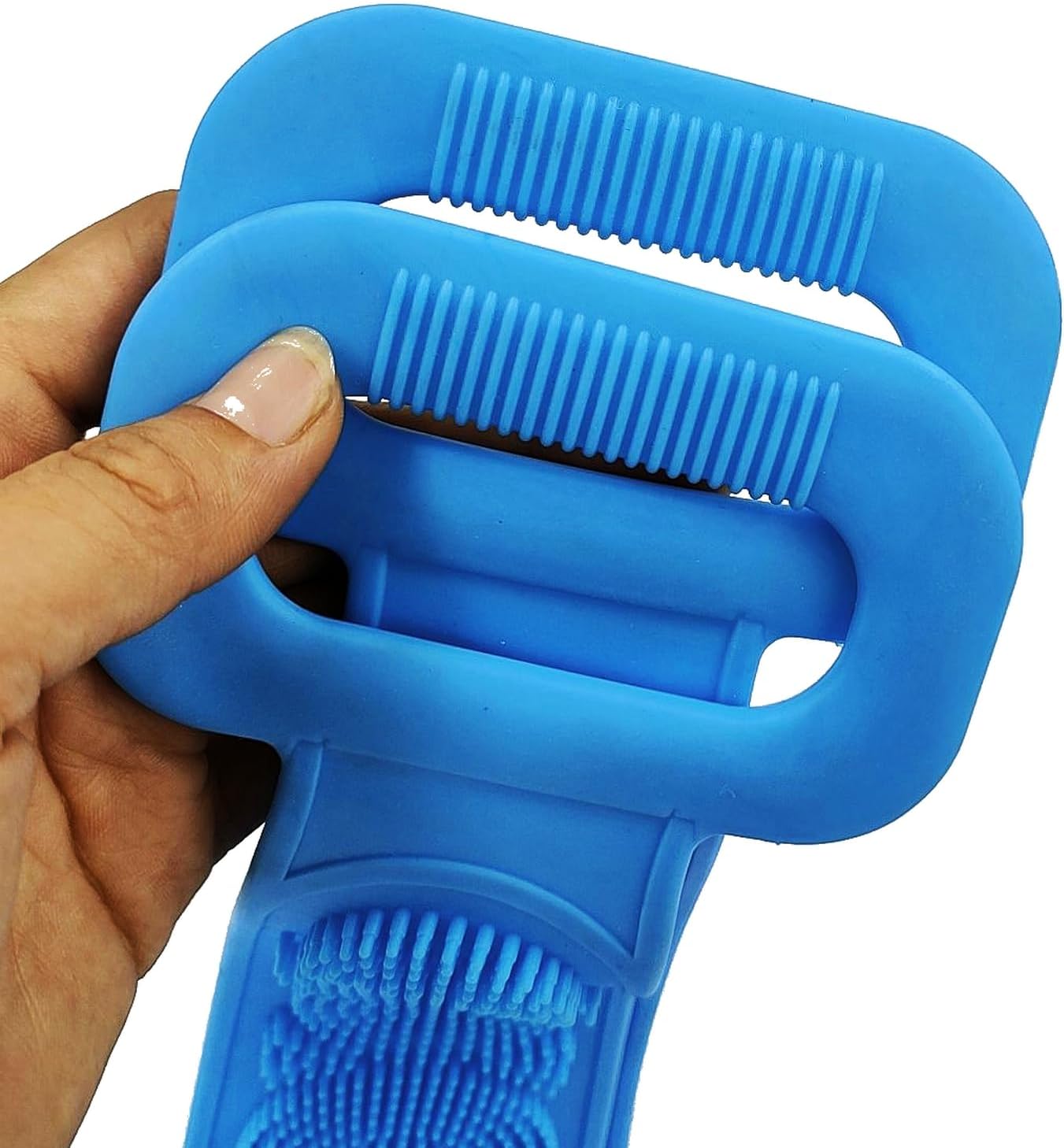 Silicone body scrubber for deep cleaning, with textured surface for removing dirt and oil from skin, in vibrant green color.