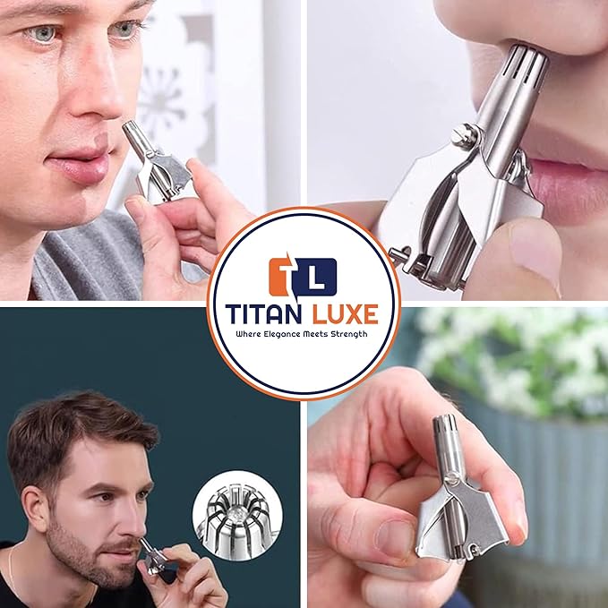 Tarjah Mart nose trimmer with sleek design, featuring a close-up of the electric grooming tool for nose hair removal.