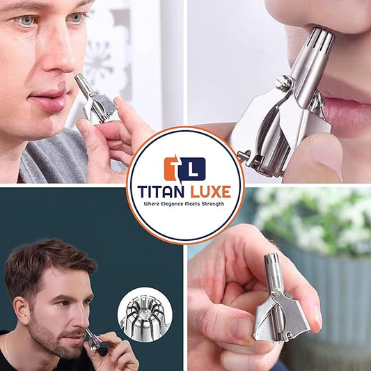 Tarjah Mart nose trimmer with sleek design, featuring a close-up of the electric grooming tool for nose hair removal.